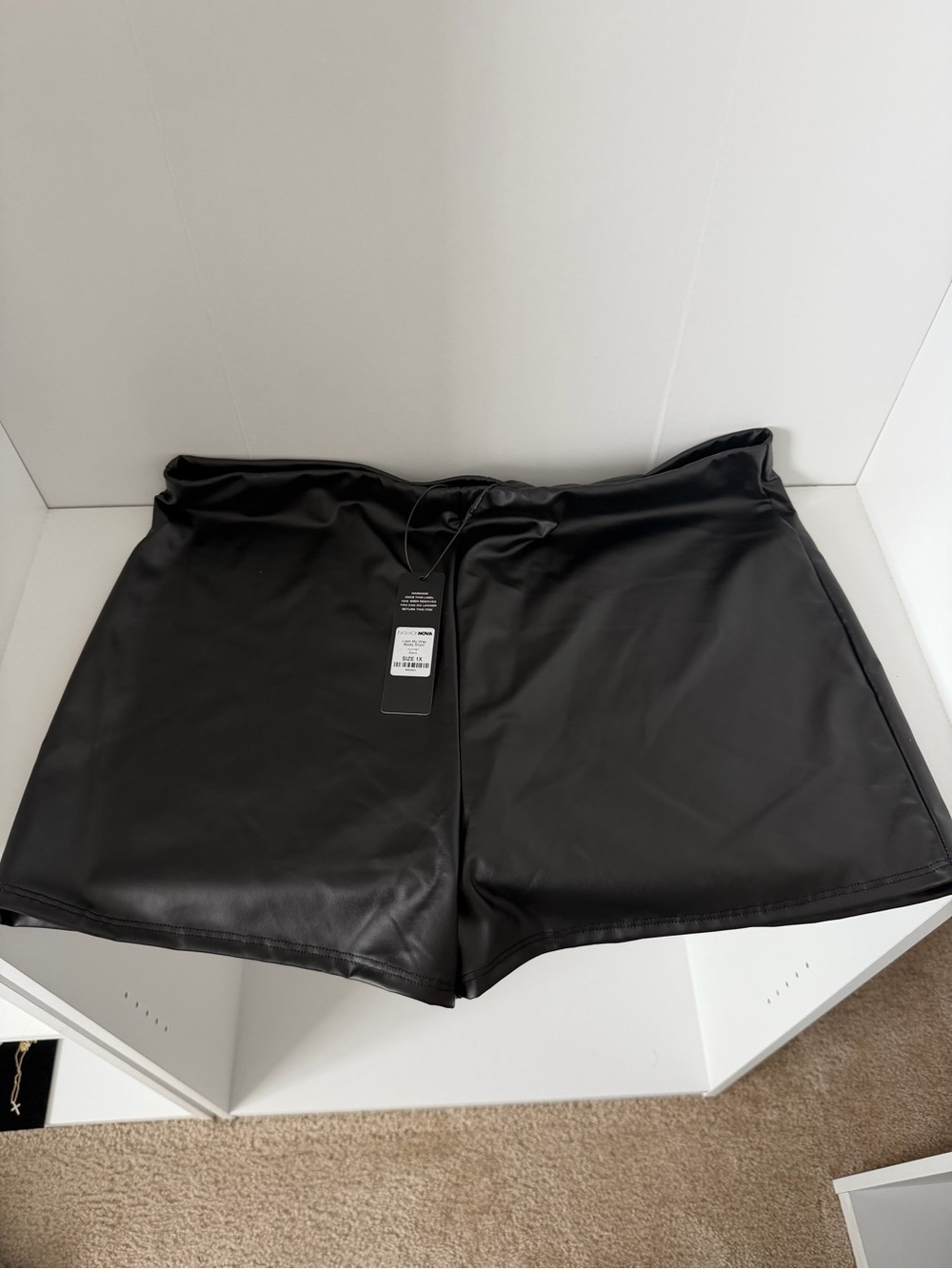 Fashion Nova Black Faux Leather Micro Shorts 1X NWT